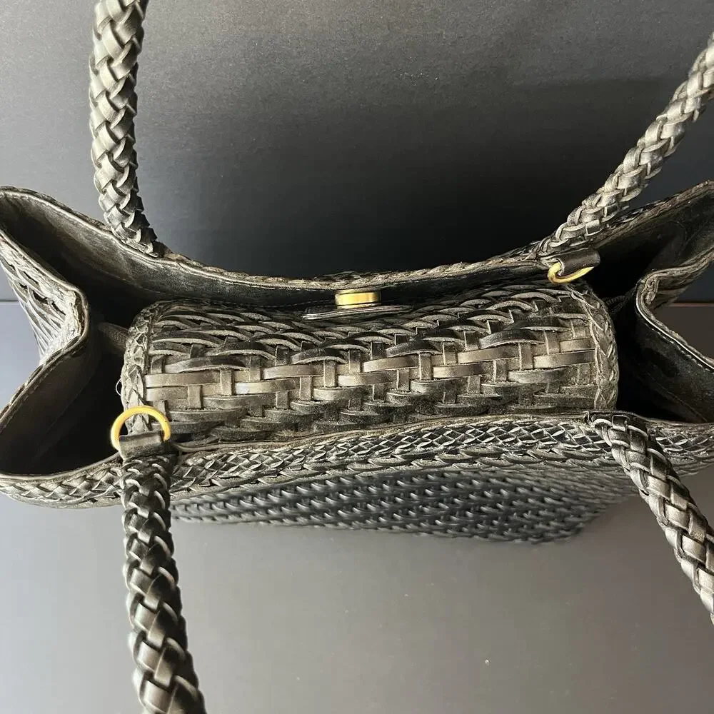 Vintage CEM Woven Woven Shoulder Bag Black